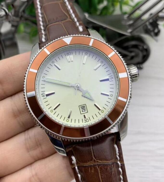

Blue Leather Band Super-Ocean Heritage Mens Watches 47MM Blue Dial Automatic Mechanical Index Watch Date Men Wristwatches, 50m waterproof