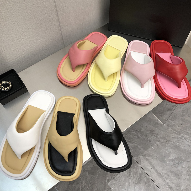

Women Designer Leather Slides Platform Sandal Beach Flip Flops cross straps New summer Comfort Mules Vintage Classic Flat Slippers With Box NO357