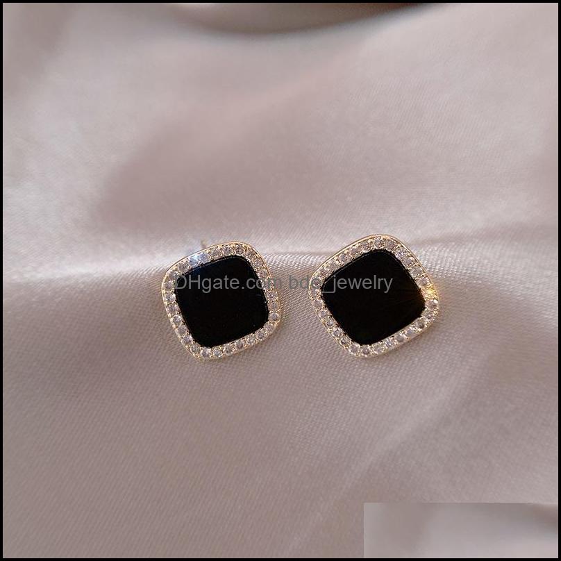 

Charm Rhinestone Black Square Charms Needle Stud Earrings Korean Personality Geometric Small Earring For Women Anniversa Dhseller2010 Dhezf