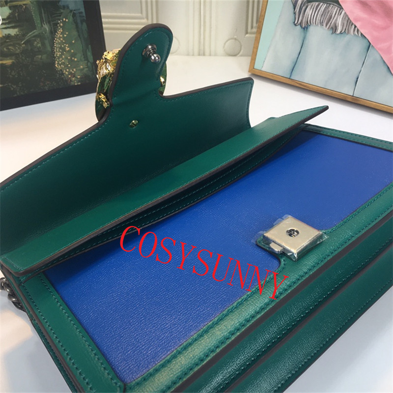 

New arrival alloy letter buckle bag version leather color matching cross body handbags green chain shoulder bags luxury designer handbags, See chart 1