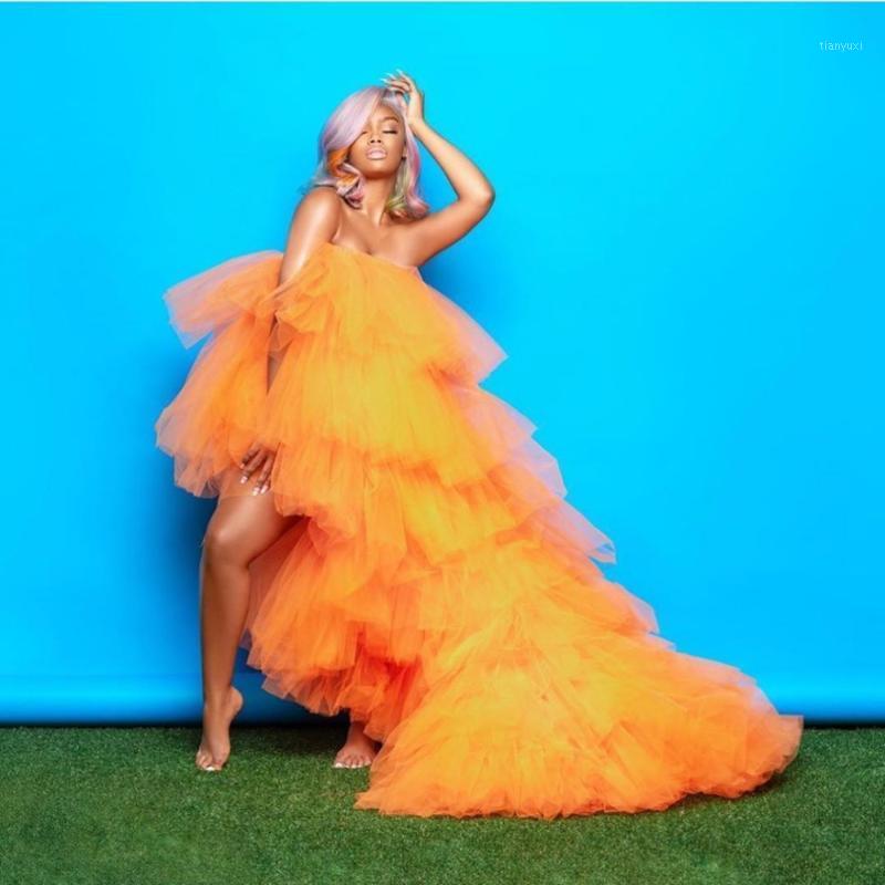 

Casual Dresses Orange Tulle Skirts Hi Low Fluffy With Train Women Plus Size Fresh Green Skirt Aso Ebi Maxi Wear, Beige