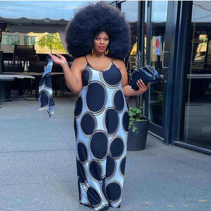 

Plus Size Dresses Print Spaghetti Strap Loose Maxi Dress Festival Streetwear Women Clothing Sexy Birthday Party Wear Long DressesPlus, Blue