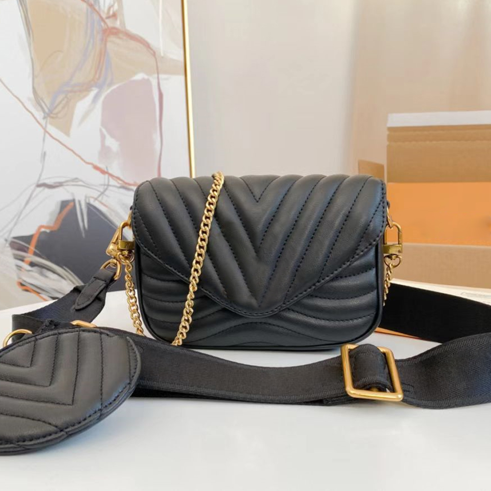 

2022 New Designer Wave Multi-Pochette crossbody bag 2-pieces sets totes women purses Black quilted leather round coin purse versatile fashion classic shoulder bag, Customize