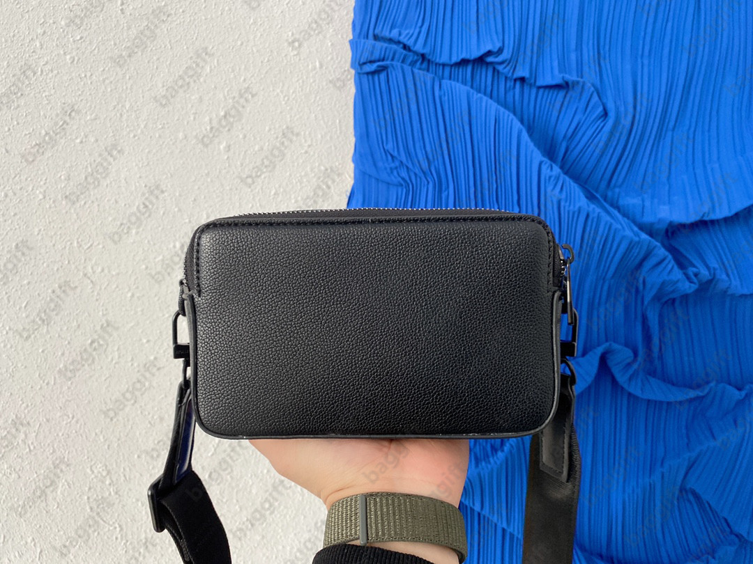 

Versatile Alpha Wearable Wallet M59161 80741 Men Bag Black Grained Leather 6 Card Slots Flap Huge Capacity Cross Body Shoulder Handbag, All black