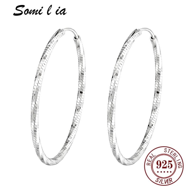 Somi lia Collection 100% 925 Sterling Silver Color Luminous Clear CZ Circle Hoop for Women Fashion Earrings Jewelry 220726