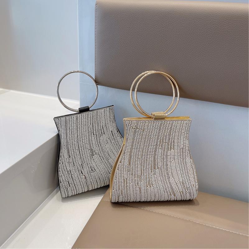 

Evening Bags Vintage Fashion Luxury Design Ladies Handbag Fine Silver Color Shining Zircon Pearl Shoulder Bag Clutches Womens Party Handbags, Gold