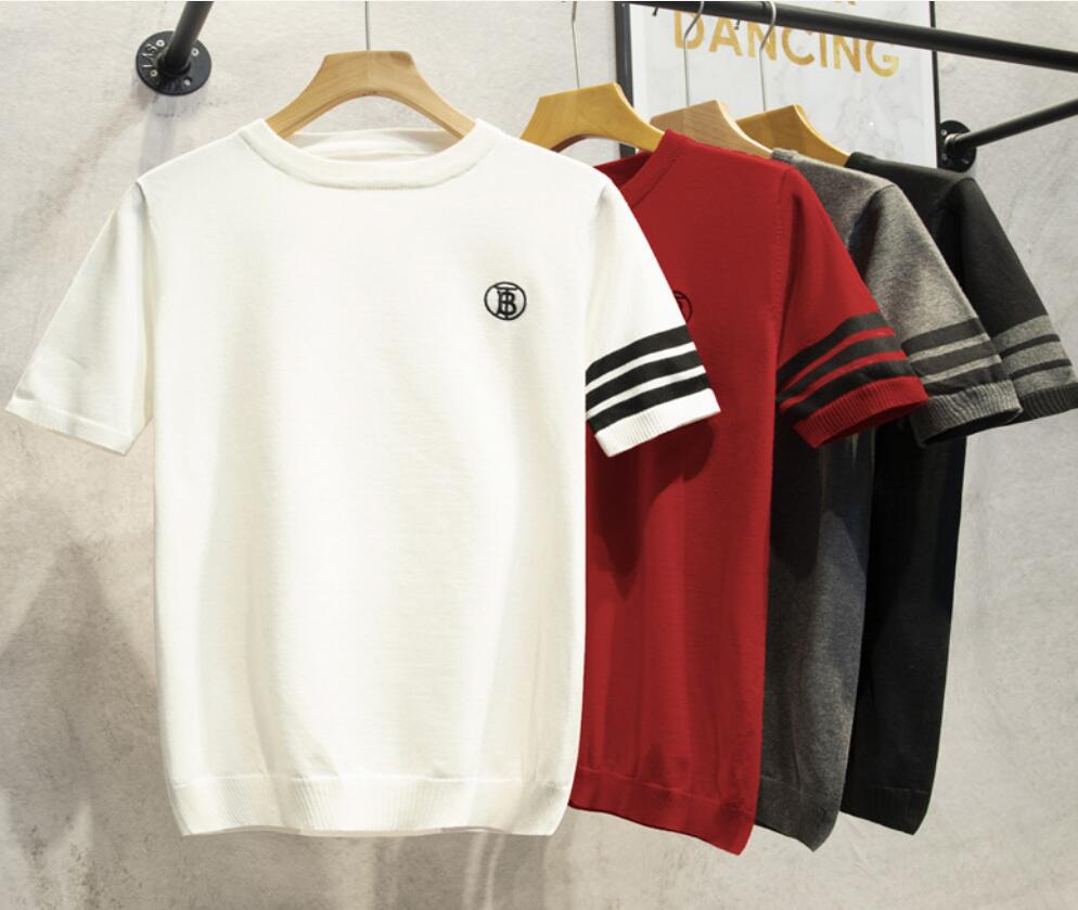 

2022 spring and summer fashion casual sweater men's short-sleeved Korean version round neck men knitted sweater top, W1