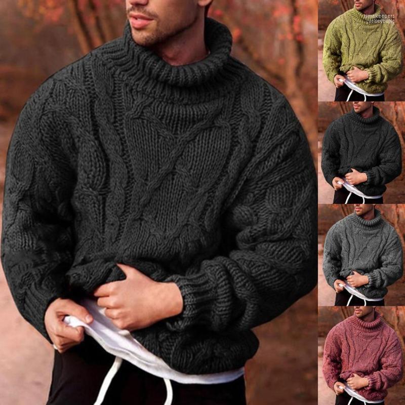 

Men's Sweaters Long Sleeve Thickened Men Sweater Coarse Woolen Yarn Turtleneck Twist Ribbed Knitted For Autumn Winter Time22, Red