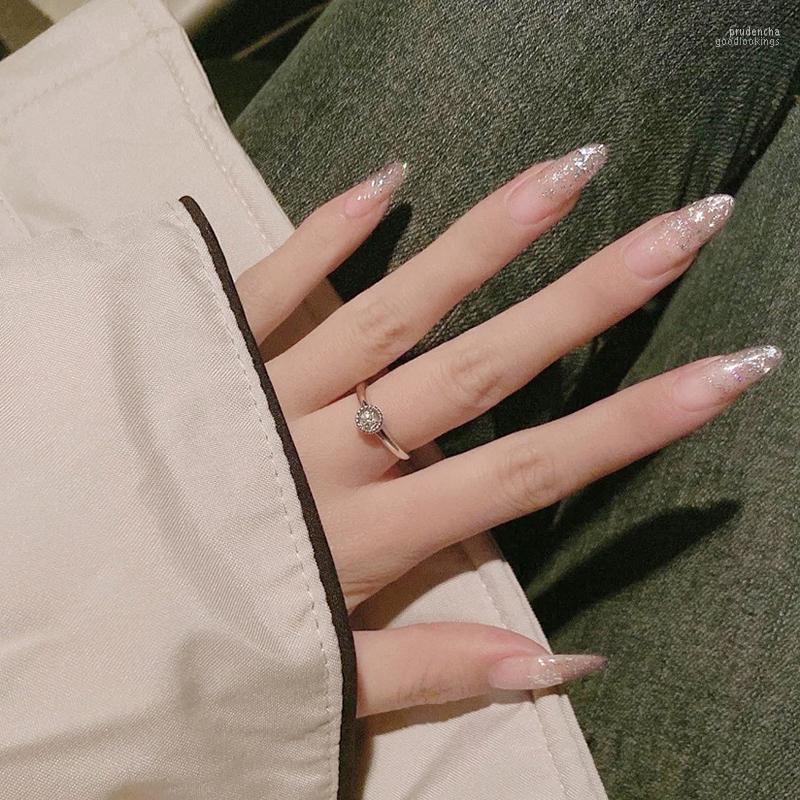 

False Nails 24pcs Fake Stick On Shiny Long Paragraph Fashion Removable Manicure Patch Press Stiletto Full Cover For Girl Prud22, Yad-07