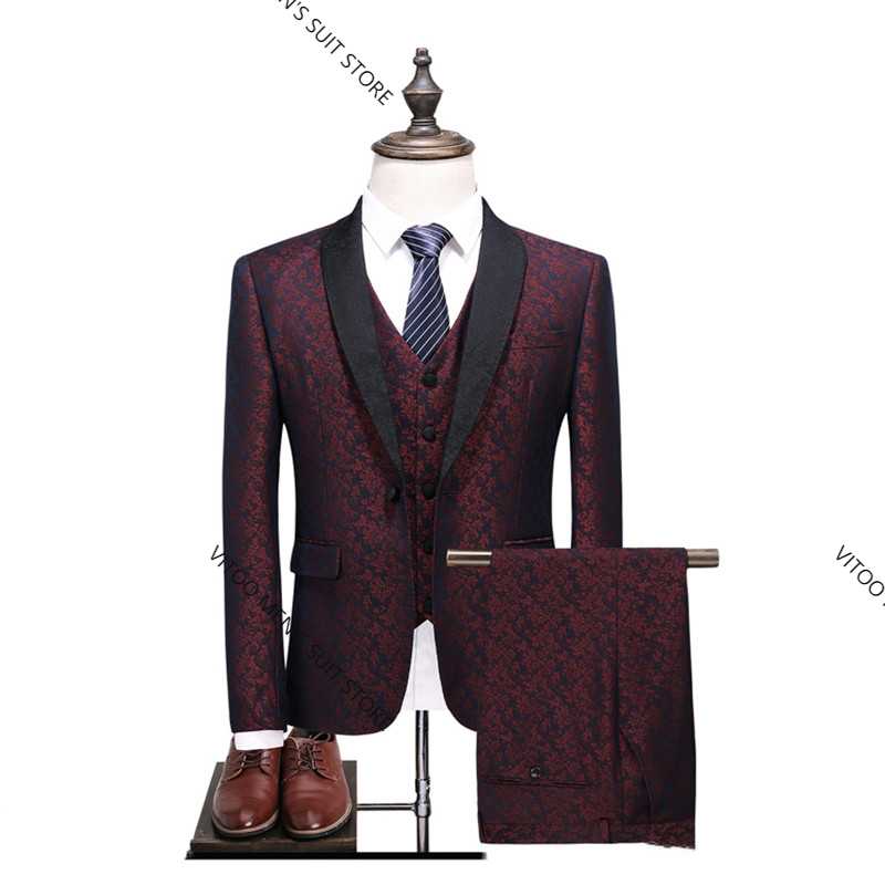 

Men's Suits & Blazers Jacket Vest Pants Floral 3Piece Suit Set Men's Slim Fit Flower Pattern Wedding Party Prom Coat Trousers Tailor-Mad, Customizable