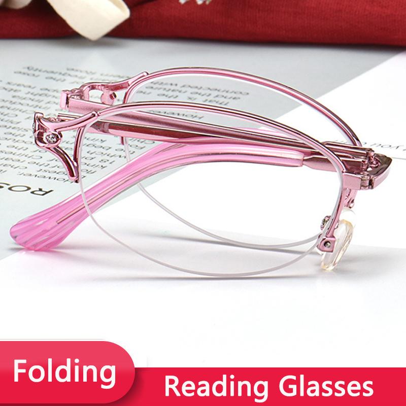 

Sunglasses Portable Foldable Reading Glasses Women Business Optical Metal Ultralight Presbyopic Eyeglasses Fashion Half Frame 200Sunglasses