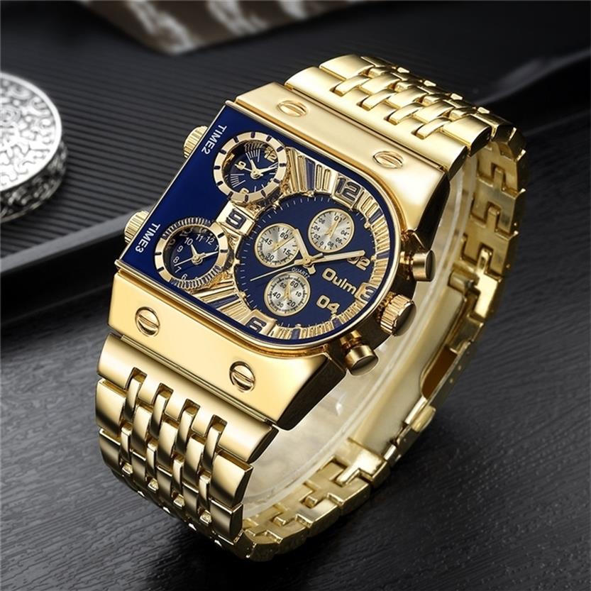 

Brand Oulm Quartz Watches Men Military Waterproof Wristwatch Luxury Gold Stainless Steel Male Watch Relogio Masculino 220225186S, Gold blue