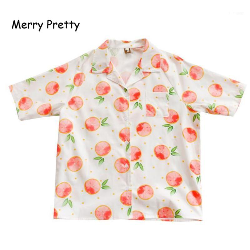 

Autumn Women Chiffon Blouse Kawaii Design Short Sleeve Turn Down Collar Fruit Lemon Printed BlouseS Sweet Shirt Women' & Shirts, As pic
