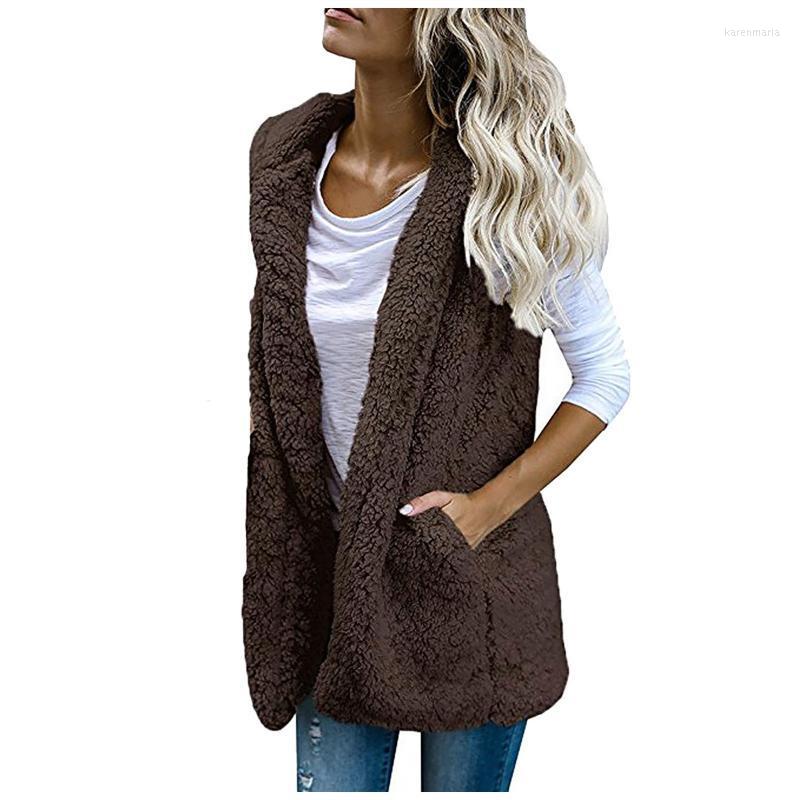 

Women' Vests Casual Vest Coat Women Winter Warm Hoodie Outwear Sherpa Jacket Faux Fur Solid Sleeveless Cashmere Kare22