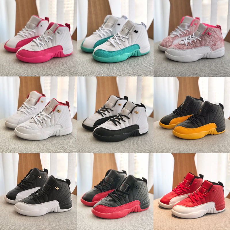 

Kids Basketball Shoes jumpman 12s 12 PS Flu Game Black Deadly Pink Gym Red Multi-Color Pine Green Youth Boys Girls Children Athletic Sneakers shoe size 24-37, As photo 3