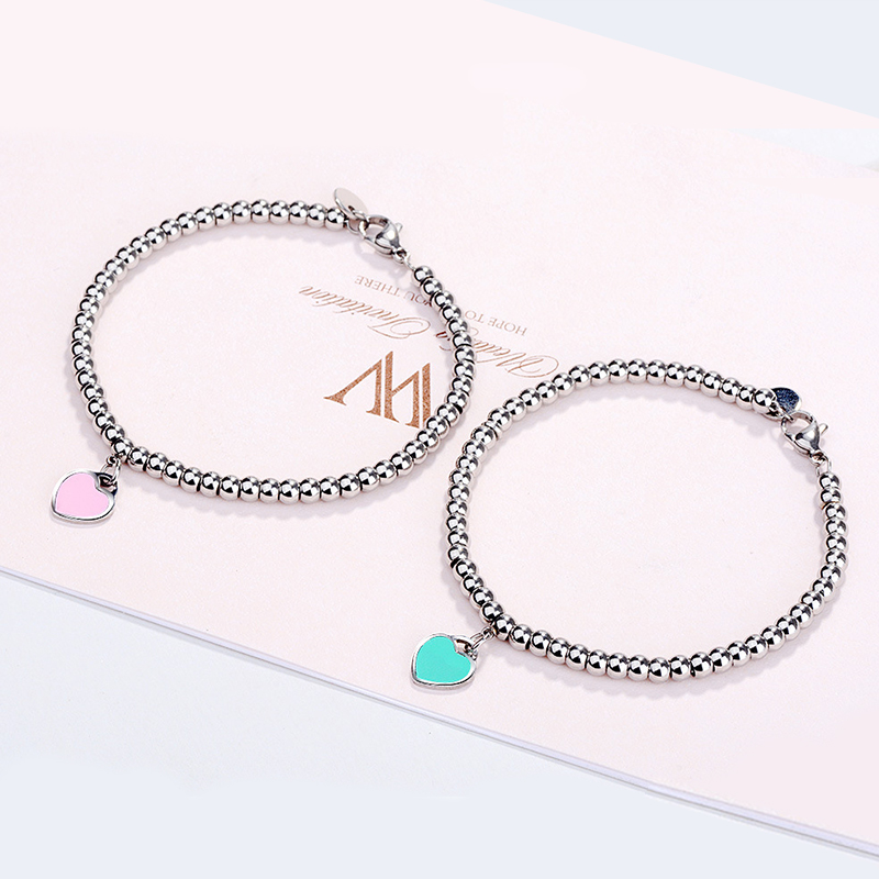

10MM Heart Bracelet Women Stainless Steel 4mm Beaded Strands Bracelets Chain on Hand Gifts for Girlfriend Accessories Pink Red Green Blue Wholesale