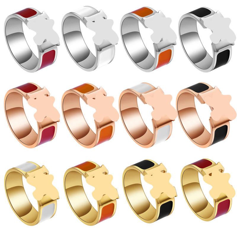 

Gold White Ring Womens Stainless Steel White Black Red Yellow Pink Blue Grey Orange Fashion Couple Zircon Gift for Woman Accessories Wholesale