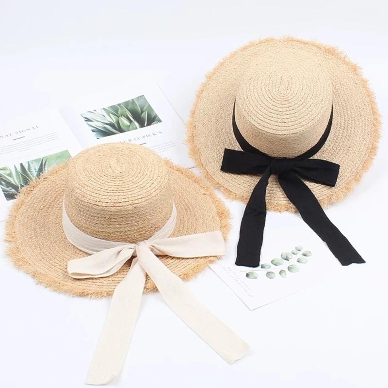 

Headpieces Summer Sun Hat Bow Spikelet Brim Raffia Temperament Flat Straw Hats For Woman Beach Vacation Elegant Sunscreen 2022Headpieces