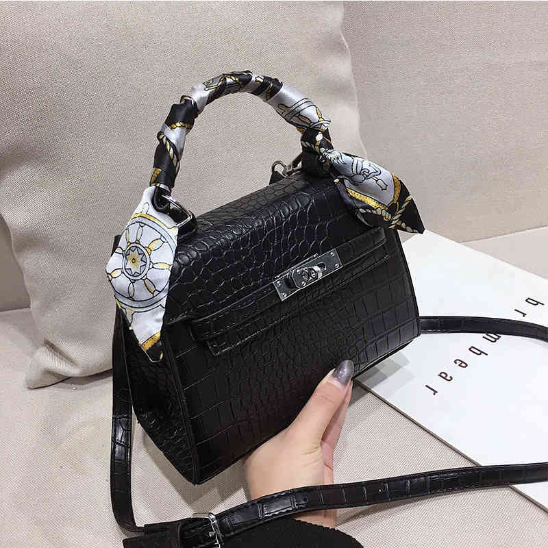 

Handbags 70% Off Crocodile pattern women's bag new sling one Shoulder Messenger portable buckle silk scarf purses, White