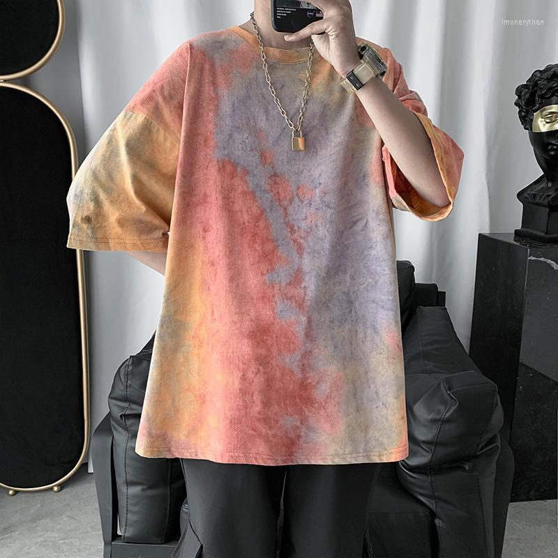 

Men's T-Shirts Japanese Style Vintage Tie Dyed Color T-shirt For Men Unisex Loose-fit Summer Basic Tee Tops Male ClothingMen's Imon22, Blue