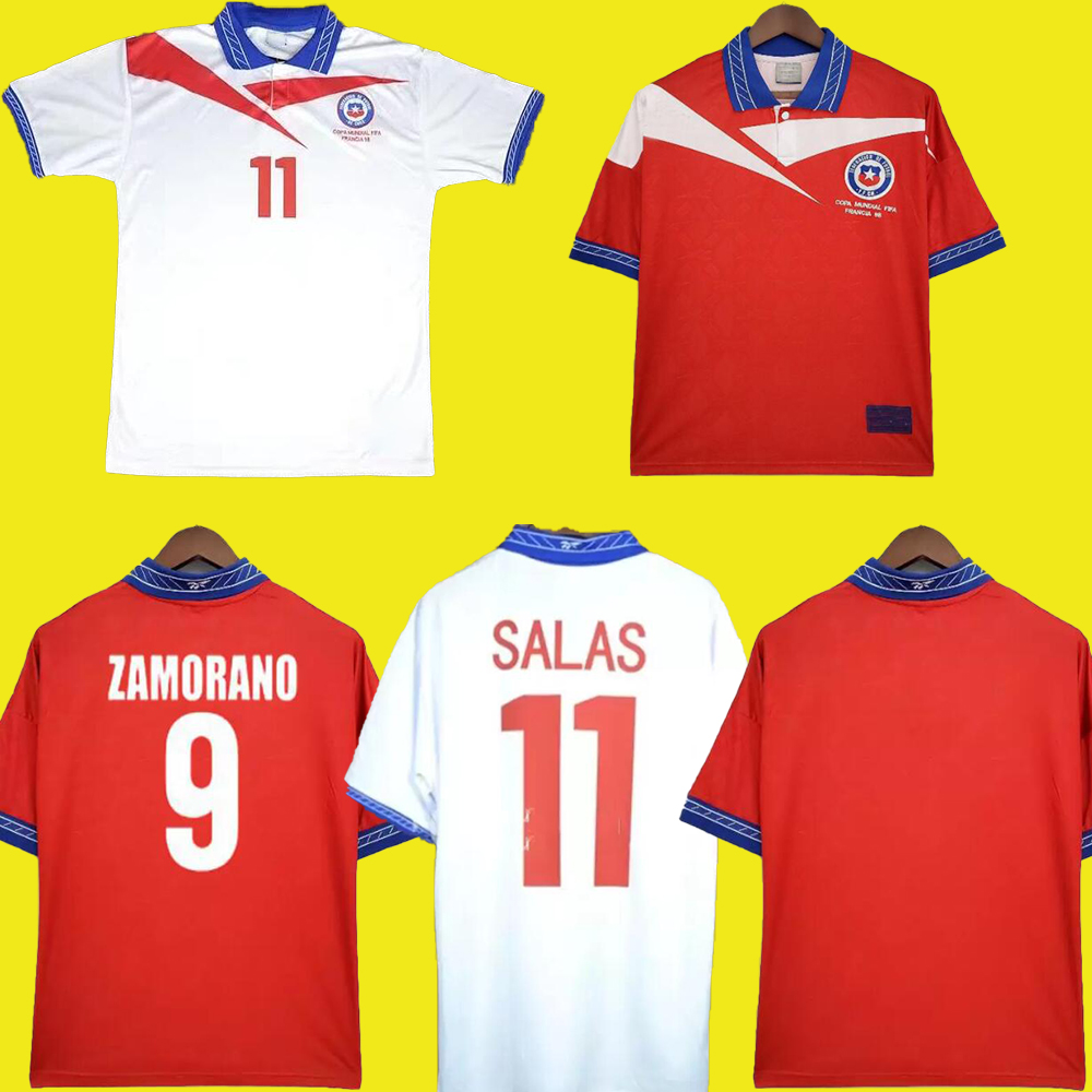 

Chile 1998 world cup retro soccer jersey final SALAS Zamorano 98 home red away vintage football shirts classic Uniform Neira Rozental Acuna, 1998 home