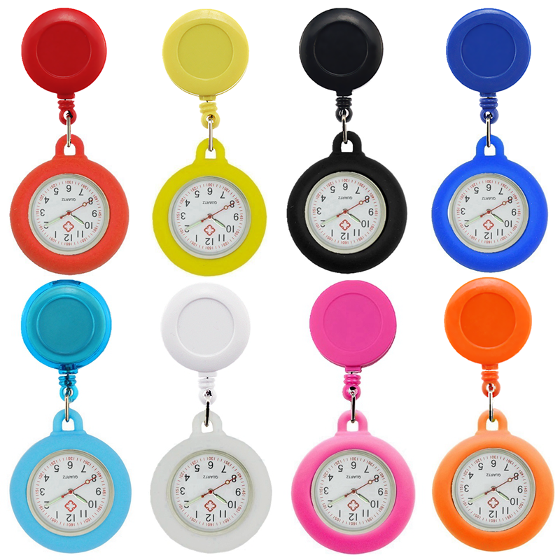 

Colourful Pocket Watches Blank Badge Reel Retractable Nurse Doctor Silicone Watch Fashion Hospital Hang Clips Quartz Gift Watches Clock, Please choose your colors