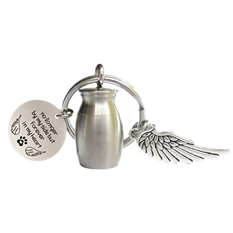 

Mini Key rings Cremation Urn Keychain with Wing and Round tags for Memorial Ashes Holder Keepsake Dog Cat Pets Human Jewelry Gift for Women Men