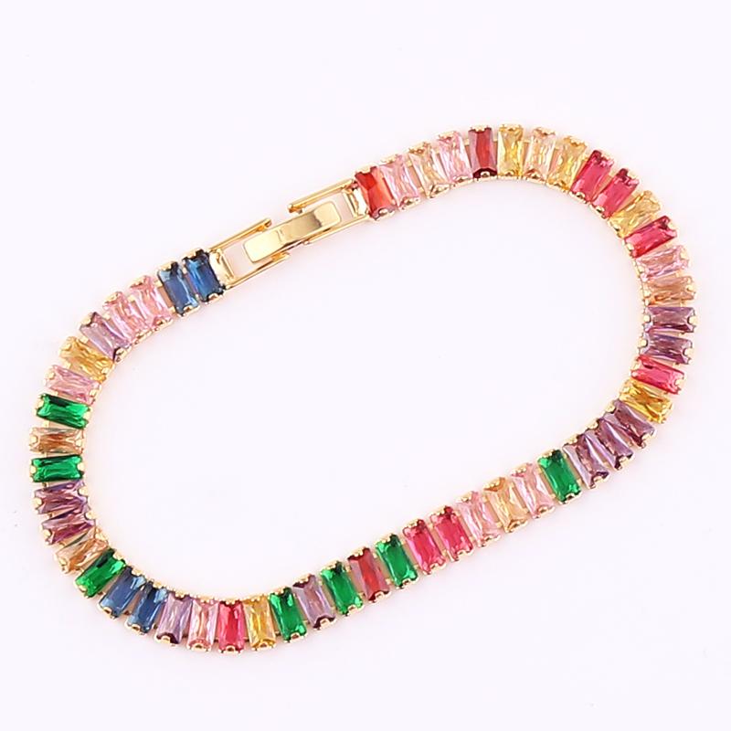 

Charm Bracelets Luxury Rainbow Wide Cubic Zirconia Tennis Iced Out Chain Crystal Wedding Bracelet For Women Gold Color BraceletCharm