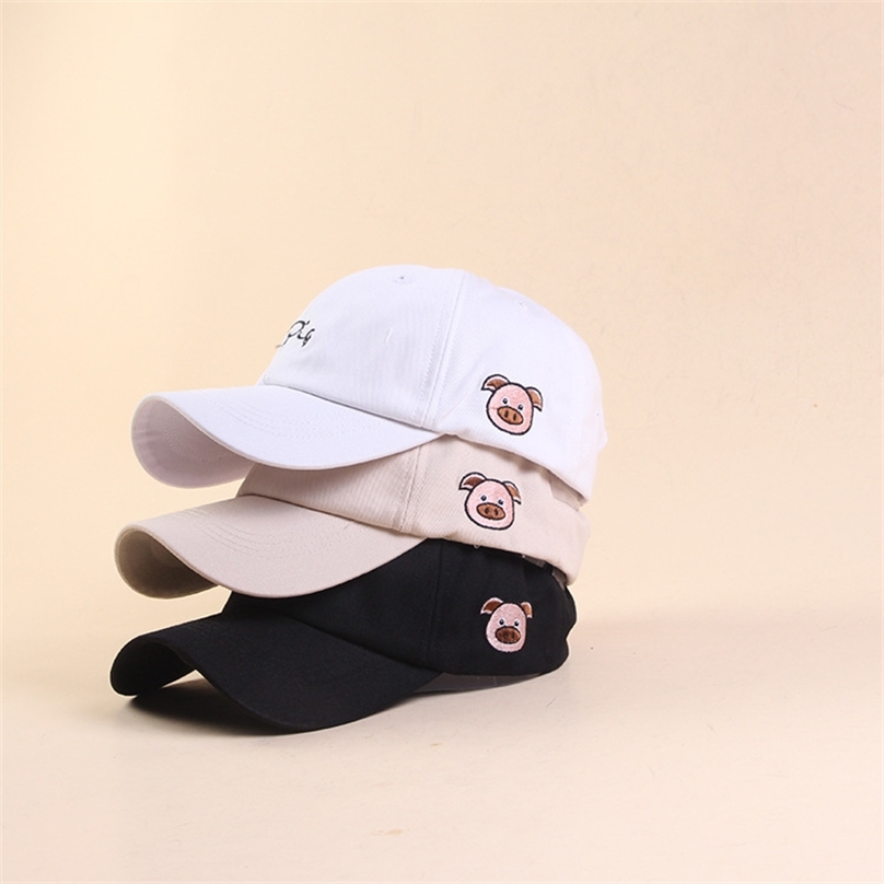 

Hiphop The Style Cartoon Embroidery PIG Baseball Cap Adjustable Hats For Adults 220615, White