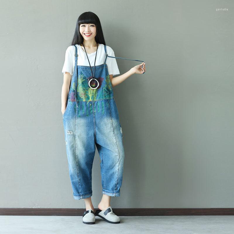 

Women's Jumpsuits & Rompers Denim Ladies Printing Wide Leg Bib Casual Big Crotch Cowboy Overalls Baggy Hip Hop Streetwear Strap JeansWomen's, Pants 01