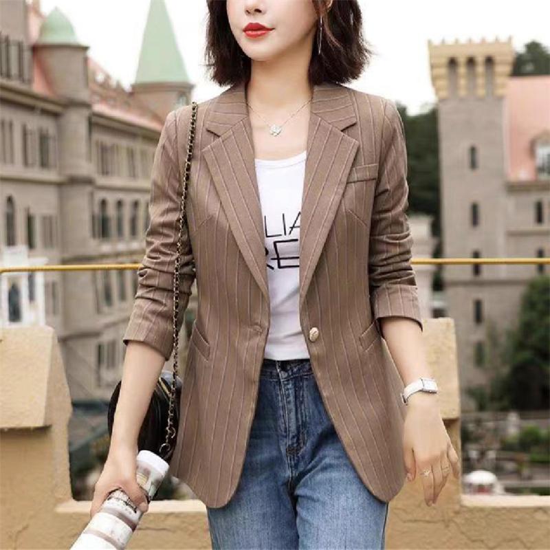 

Women's Suits & Blazers Women Blazer Casual Stripe Black Jackets Work Office Business Coat Outerwear Fashion Autumn Career Female Jacket Lad