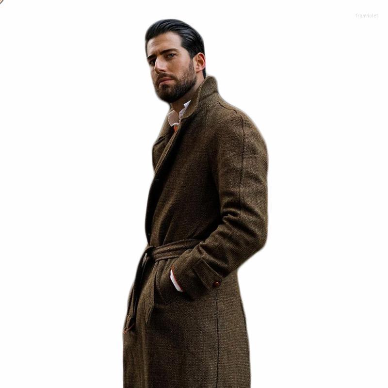 

Men's Trench Coats High Streetwear Winter Woolen Overcoat Men's Solid Thick Belt Loose Warm Long-Length Coat Male Custom JacketMen's Fra, Picture color