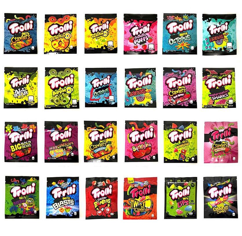 

Trolli trrlli edible packaging bag plastic with zipper apple peachieos sour brite SLOTHS crawlers very berry candy bags
