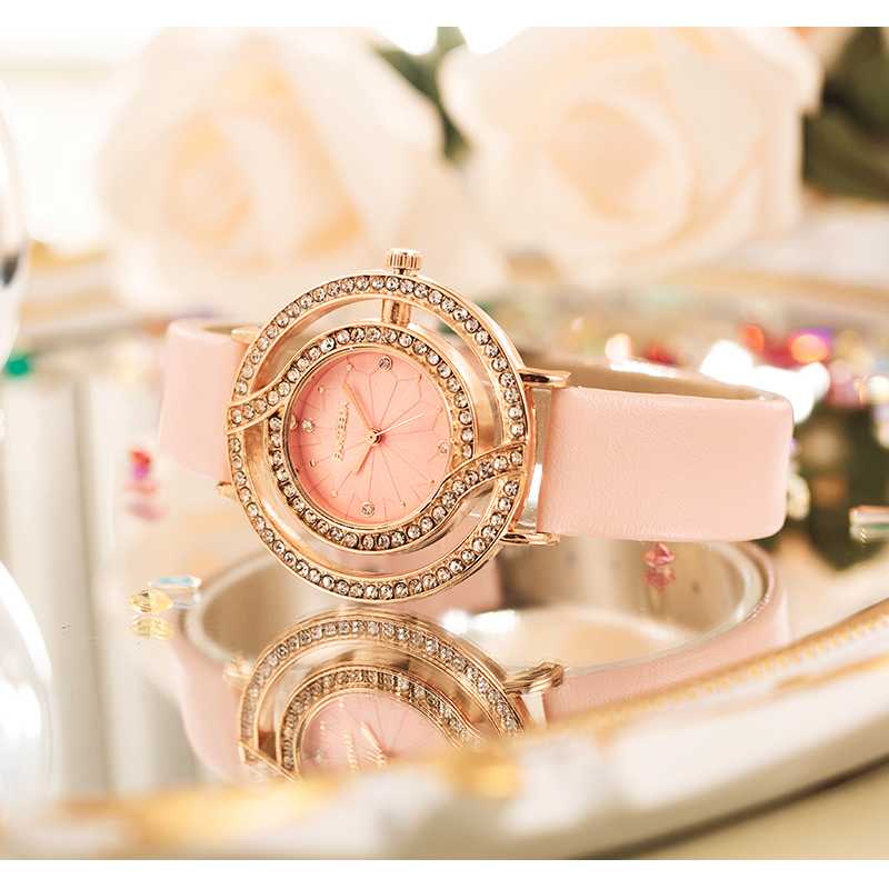 

Wristwatches Women Watches Gold Quartz Watch Diamond Leather Strap Dress For Gift Relogio Feminino