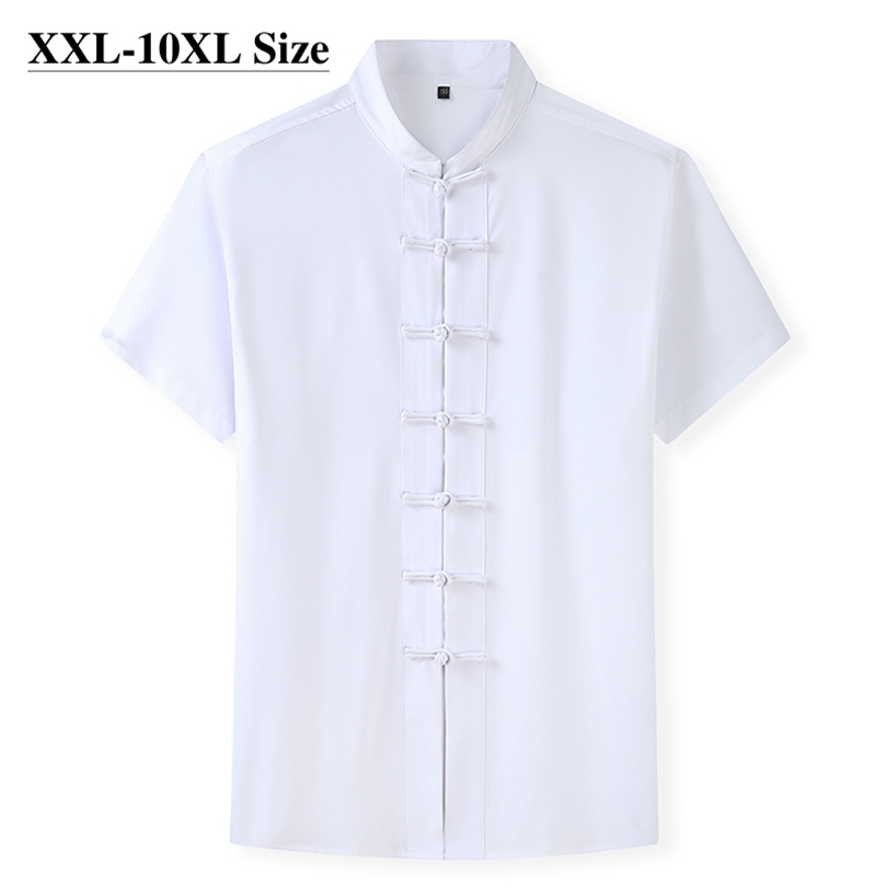 Plus Size 7XL 8XL 10XL Summer Tang Suit Men s Short Sleeve Shirt Chinese Traditional 4 Colors Loose Casual Male Kung Fu Shirts 220621