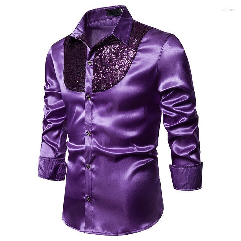 

Men' Dress Shirts Men Wedding Shirt Long Sleeve For Male Soft Comfortable Shine Business England Style Sequin Formal TopsMen' Vere22, Black
