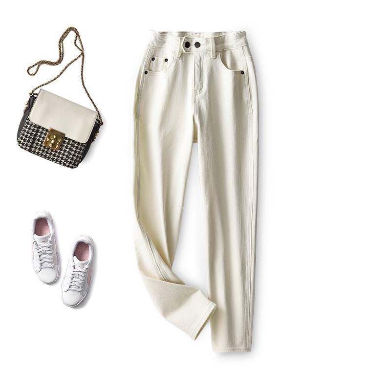 

Women' Jeans SHUCHAN White For Women 95% COTTON Denim Pencil Pants Zipper Mid Waist Clothing Pantalones Vaqueros Mujer, Creamy-white