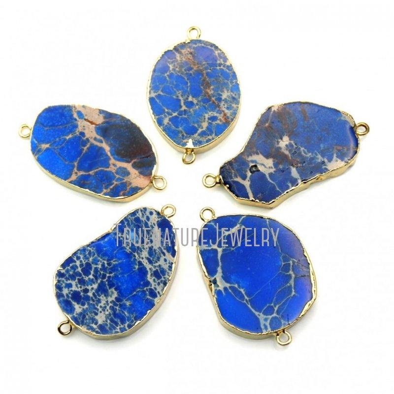 

Pendant Necklaces Royal Blue Imperial Jasper Connector Copper Jewelry Gold Plated Free Form 43x29mmPendant