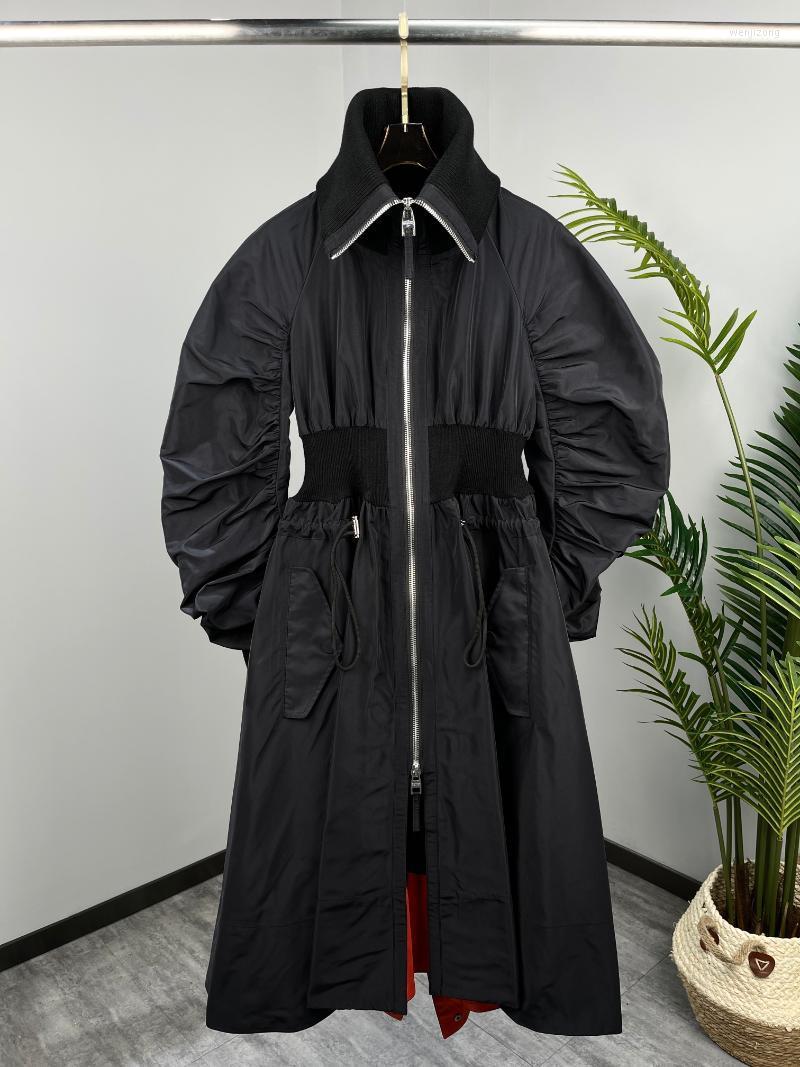 

Women' Trench Coats The 2022 Knitting Thread Splicing Long Windbreaker 0924, Black