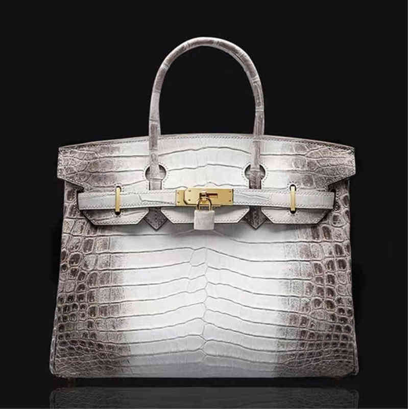 

Designer Herme handbagss Thai Pure Crocodile Skin Women's Bag Leather Himalayan White Bag Style Luxury birkiin Have, 30 white gold buckle