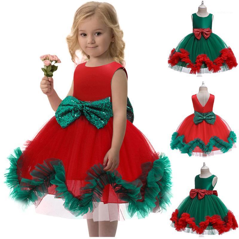 

Girl's Dresses Christmas Dress Kids Paillette Bowknot Tulle Pageant Gown Xmas Party Princess Wedding Vestido Infantil Menina, Green