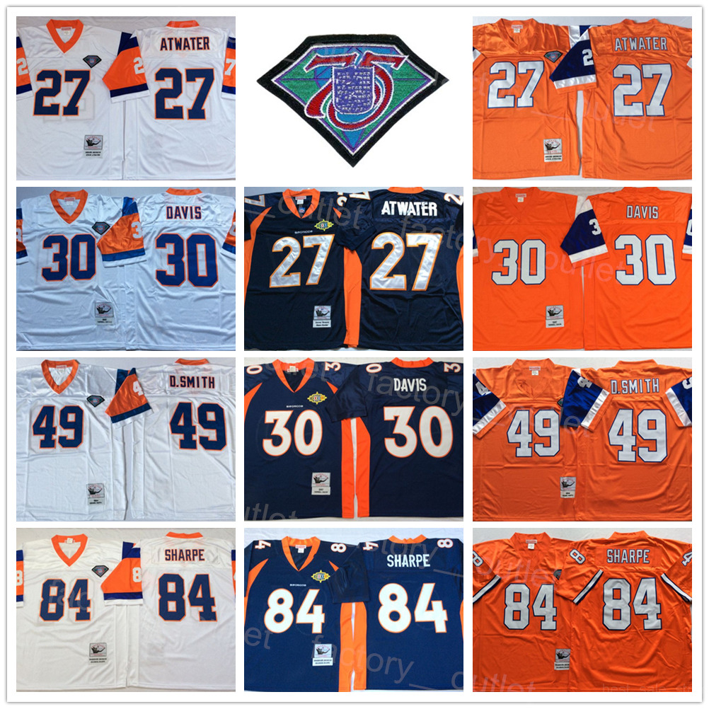 

Mitchell and Ness Throwback Football 27 Steve Atwater Jersey 1994 1997 Retro 30 Terrell Davis 84 Shannon Sharpe 49 Dennis Smith 75th Anniversary Vintage ncaa, Orange
