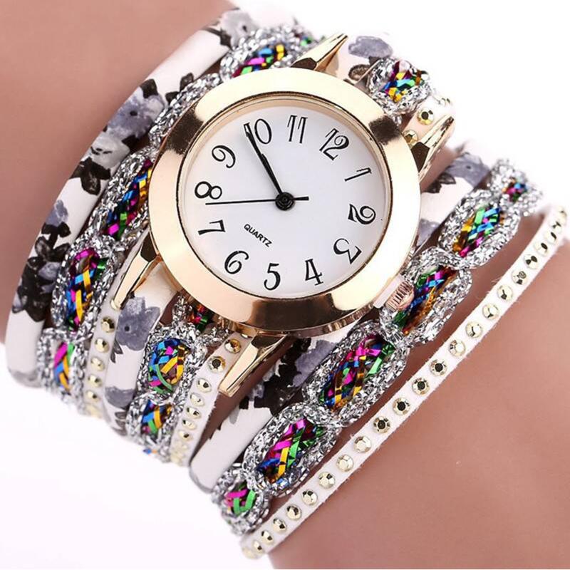 

Wristwatches Luxury Watches For Women Quartz Watch Bracelet Flower Gemstone Wristwatch Ladies Casual WatchesWristwatches, Blue