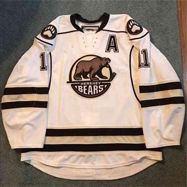 

C26 Nik1 Hershey Bears 11 ZACH SIL Men's Hockey Jersey Embroidery Stitched Customize any number and name Jerseys, White