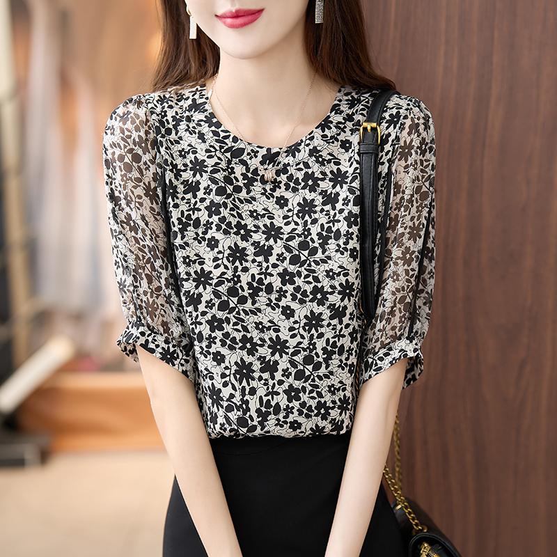 

Women' Blouses & Shirts Floral Printing Women' Blouse Summer Loose Shirt Large Size Chiffon Short Sleeve Fashion Top Female 2022 Korea, Photo color