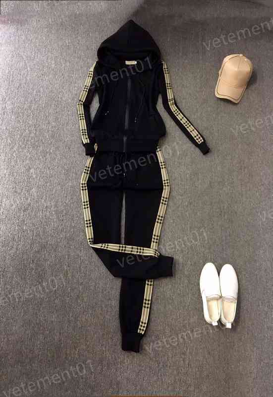 

Womens Two Piece Pants Classic Logo Stripe Plaid Print Hooded Jacket With Casual Pants 2 Piece Sets Luxury Designer Tracksuits