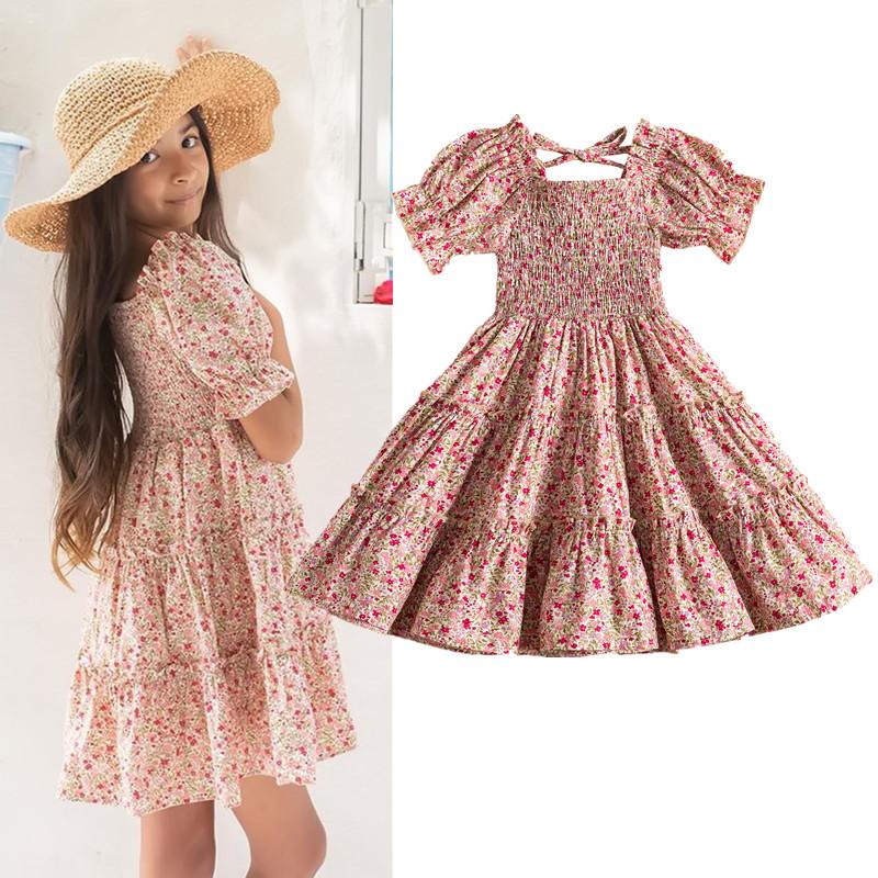 

Girl's Dresses Girls Princess Dress Kids Summer Ruffle Short Sleeve Clothes Children Flower Birthday Party Vestidos 2022 Fashion Girl DressG, White