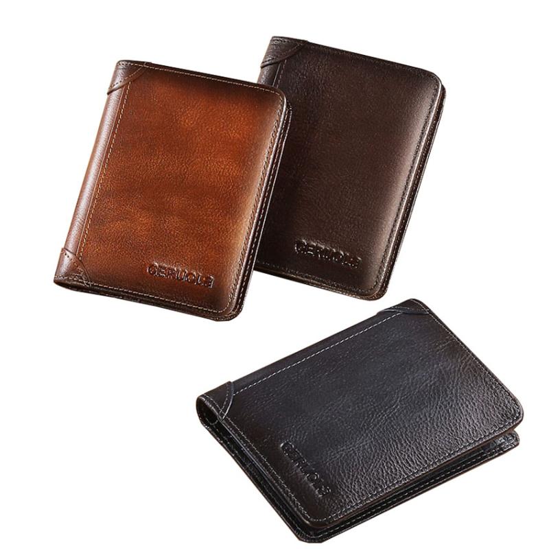 

Wallets Blocking Men's Wallet Business ID Badge Holder Bag Money Clip Vertical Genuine Leather For MenWallets, Black