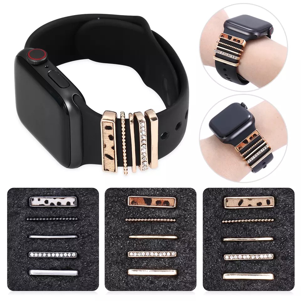 

Smart Straps DIY Decoration Leopard Decorative Charms Ring for Apple Watch Bands Smartwatch Silicone Strap Accessories Bling Diamond For iwatch Bracelet