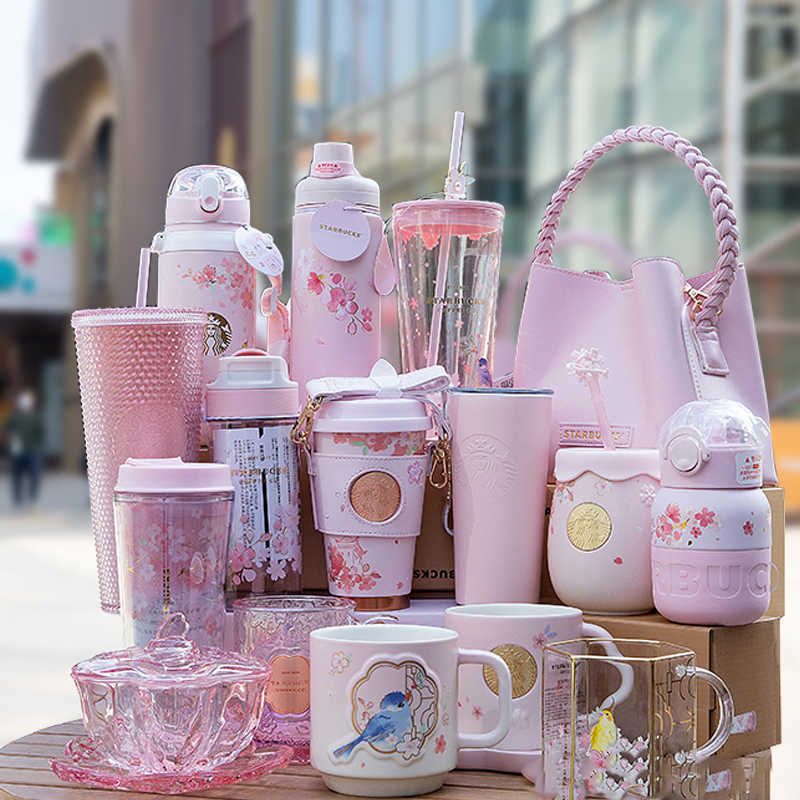 

Starbucks 2022 Cherry Blossom cup, cherry blossom in full bloom, flower fragrance, pink cherry blossom, mark glass straw thermos cup, Yellow